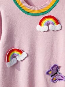 女童手工刺绣彩虹蝴蝶针织连衣裙，可爱简约，秋冬新款，少女长袖公主裙，百搭又可爱 - 淡紫色 - 查看 7