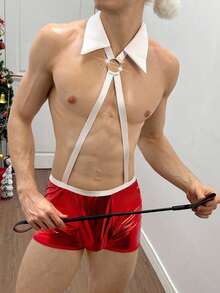 DrisQ Trang phục hóa trang Halloween Giáng sinh nhập vai hộp đêm lễ hội Little Devil Santa Claus vui nhộn gợi cảm dành cho nam giới có thể mặc bên ngoài - Đỏ - Xem 3