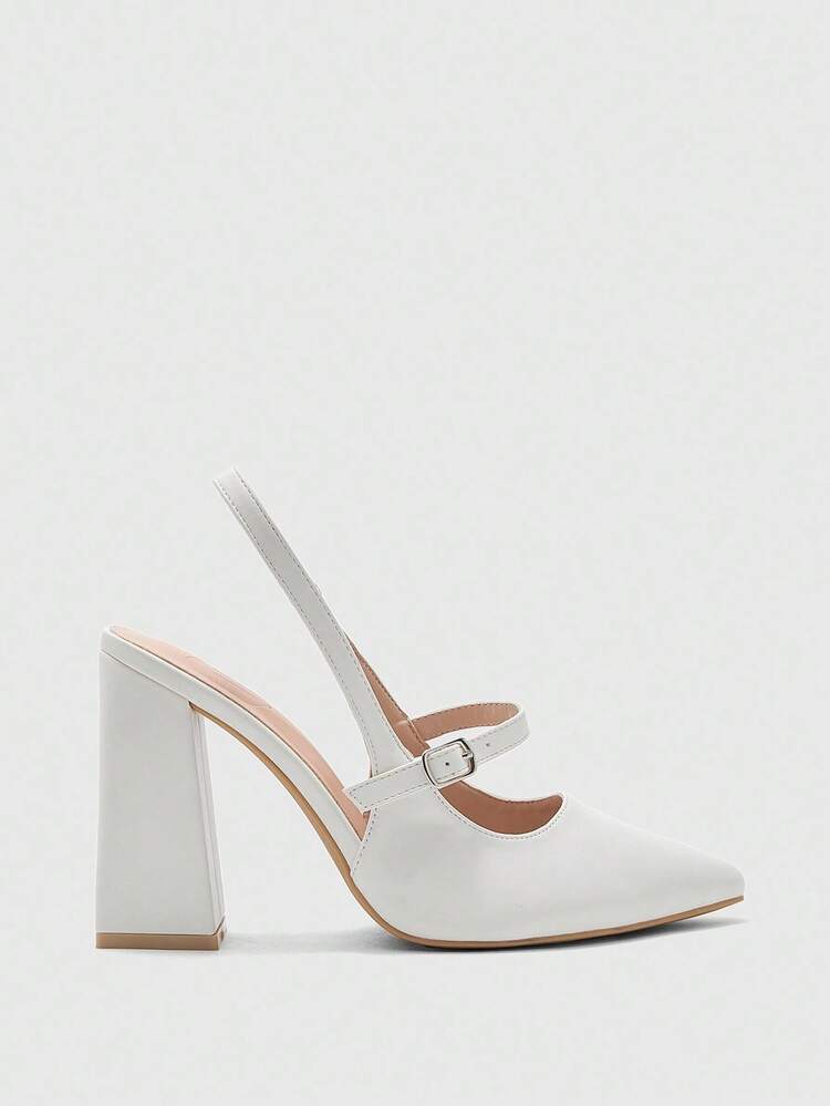 CUCCOO BIZCHIC Women's Fashion Pointed Toe Chunky High Heel Beige Strap Minimalist High Heel Pumps, Backless, Suitable For Daily Commute, Work, Shopping, Party And Formal Occasions For Christmas Spring Shoes