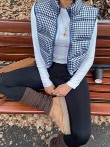 Teen Girl Casual Plaid Sleeveless Jacket, Autumn/Winter Fall - Multicolor - View 1