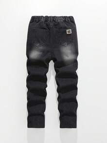 Quần jeans denim rách gối cao cấp dáng rộng thoải mái, thiết kế rách gối chất liệu cotton dành cho bé trai, thời trang dạo phố cổ điển, thu đông - màu đen - Xem 2