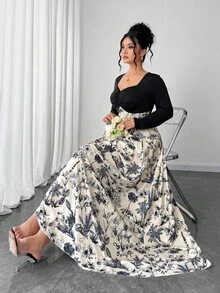 Elenzga 大码女式 2025 新款轻盈奢华黑色文胸杯扭纹花卉印花压花复古花卉连衣裙，适合返校、毕业、情人节、音乐节、母亲节、万圣节、感恩节、复活节、国庆节、联欢晚会、约会派对、婚礼季、户外旅行 - 黑與白 - 查看 4