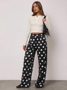 SHEIN BAE 女式圆点印花褶皱口袋休闲裤 - 黑色 - 查看 5