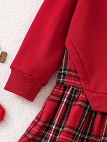 Emery Rose Kids 女童拼色长袖连衣裙，红色连衣裙，红色运动衫，圣诞连衣裙，适合日常、派对、学校穿着