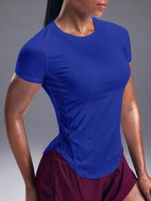 Powerista 透气柔软纯色运动压缩T恤健身房女士衬衫 - 寶藍色 - 查看 5