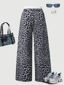 Tween 女童豹纹松紧腰休闲阔腿裤 - 彩色 - 查看 2