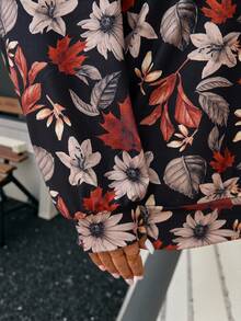 EMERY ROSE Plus Size Women Floral Print V-Neck Loose Casual Pullover Sweatshirt, Autumn/Winter - Multicolor - View 7