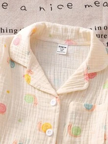 2pcs Girls Snail Element Cotton Gauze Long Sleeve Top And Pants Casual Comfortable Pajama Set Fall Winter - Multicolor - View 3