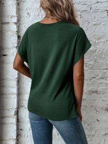 EMERY ROSE Damen Rundhals Fledermausärmel Twist-Taillen-Design Lässig Einfarbiges T-Shirt - Grün - Übersicht 2