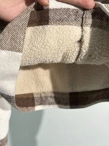 Franclia Women's Retro Brown Plaid Jacket With Fleece Lining, Women's Button Jacket, Women's Autumn And Winter Fleece Lined Jacket, Women's Outfit, Women's Fashionable Casual Outfit