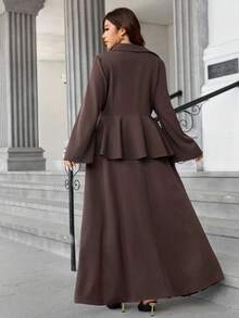 Easura 永不过时：哥特式预科风，融入星期三元素。拥抱你内心的阴影，打造暗黑女性时尚。大码优雅束腰上衣和中长裙套装 - 棕色 - 查看 5