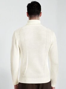 Formmaro 男士纯色简约高领长袖针织衫，休闲日常穿着，秋冬季 - 杏色 - 查看 4