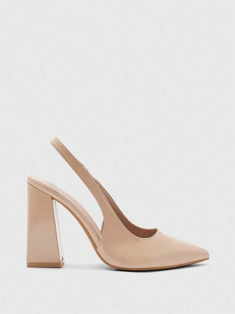 CUCCOO BIZCHIC Women's Pointed Toe Chunky High Heel Apricot Minimalist Pumps, Slingback Backless Dress Shoes For Daily Commute, Work, Shopping, Party, Suitable For Women For Christmas Spring Shoes