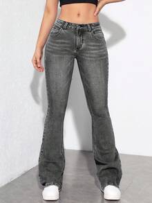 SHEIN ICON Simple Button Front Pocket Design Casual Denim Pants - Light Grey - View 1