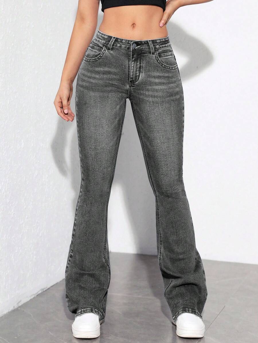 SHEIN ICON Simple Button Front Pocket Design Casual Denim Pants - Light Grey - View 1