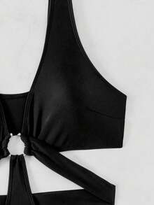 Swim Vcay Đồ bơi một mảnh Với Thiết kế rỗng Và Váy rộng Đồ trang trí - màu đen - Xem 5