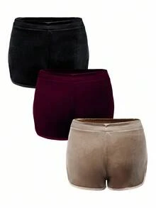 3 件套女式天鹅绒闪亮休闲休闲短裤，舒适复古风格家居服，适合冬季、秋季服装 - 彩色 - 查看 2