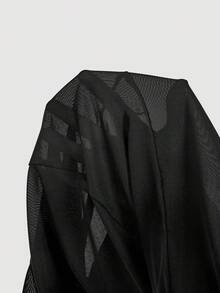 SHEIN MOD 女士优雅纯色透视哥特风黑色喇叭裤，适合秋冬季、感恩节、圣诞节、新年、派对等场合 - 黑色 - 查看 7