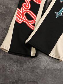 ROMWE MEN Street Life Spring Casual Graphic Men Eye Print Long Sleeve Hoodie And Drawstring Waist Sweatpants Set, Fall Clothes - Apricot - View 5