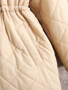 SHEIN 青少年女孩束腰宽松双面拉链厚款休闲冬季夹克 - 杏色 - 查看 6