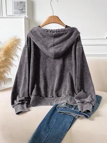 CosyJoli Áo khoác nỉ dài tay có khóa kéo dành cho nữ cỡ lớn, chất liệu vải đã qua xử lý, kiểu dáng thường ngày, màu đen, thích hợp cho mùa thu đông. - Xám - Xem 2