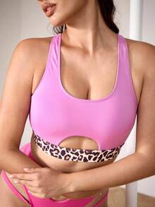 Menodora SHEIN Sport Women's Fashion Leopard Print Hollow-Out Racerback Sports Bra