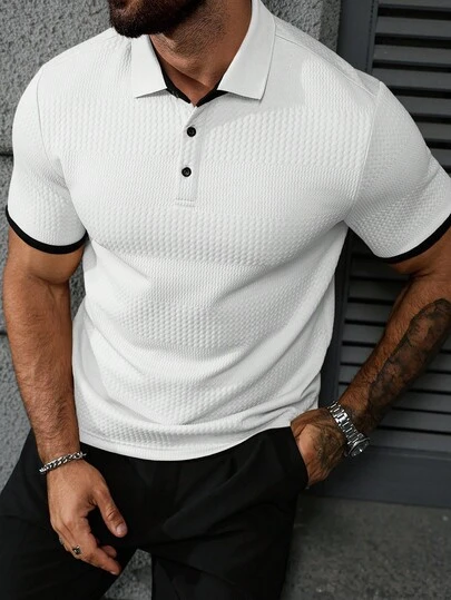 Manfinity CasualCool Men's Casual Contrast Trim Short Sleeve Polo Shirt, Summer Old Money,Men Buttoned Polo Polo Shirts For Men Collar Mens Short Sleeve Polo Mens Golf Shirt White Polo Shirt Men Men Polo Shirts Men Short Sleeve Polo Old Money,Daily Leisure, Weekend Trips, Outdoor Activities, Travel Expeditions, Relaxed Work Environments Or Semi-Formal Occasions,Boyfriend/Husband Gift, Anniversary Gift Christmas Outfits