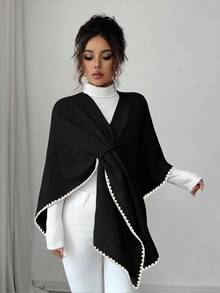 Elenzga Áo khoác len cardigan dệt kim đơn giản hàng ngày sang trọng, thời trang thu/đông mới cho nữ - màu đen - Xem 3