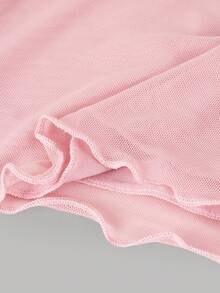 SHEIN 青少年女孩休闲简约露肩短款喇叭长袖 T 恤 - 淺粉色 - 查看 4