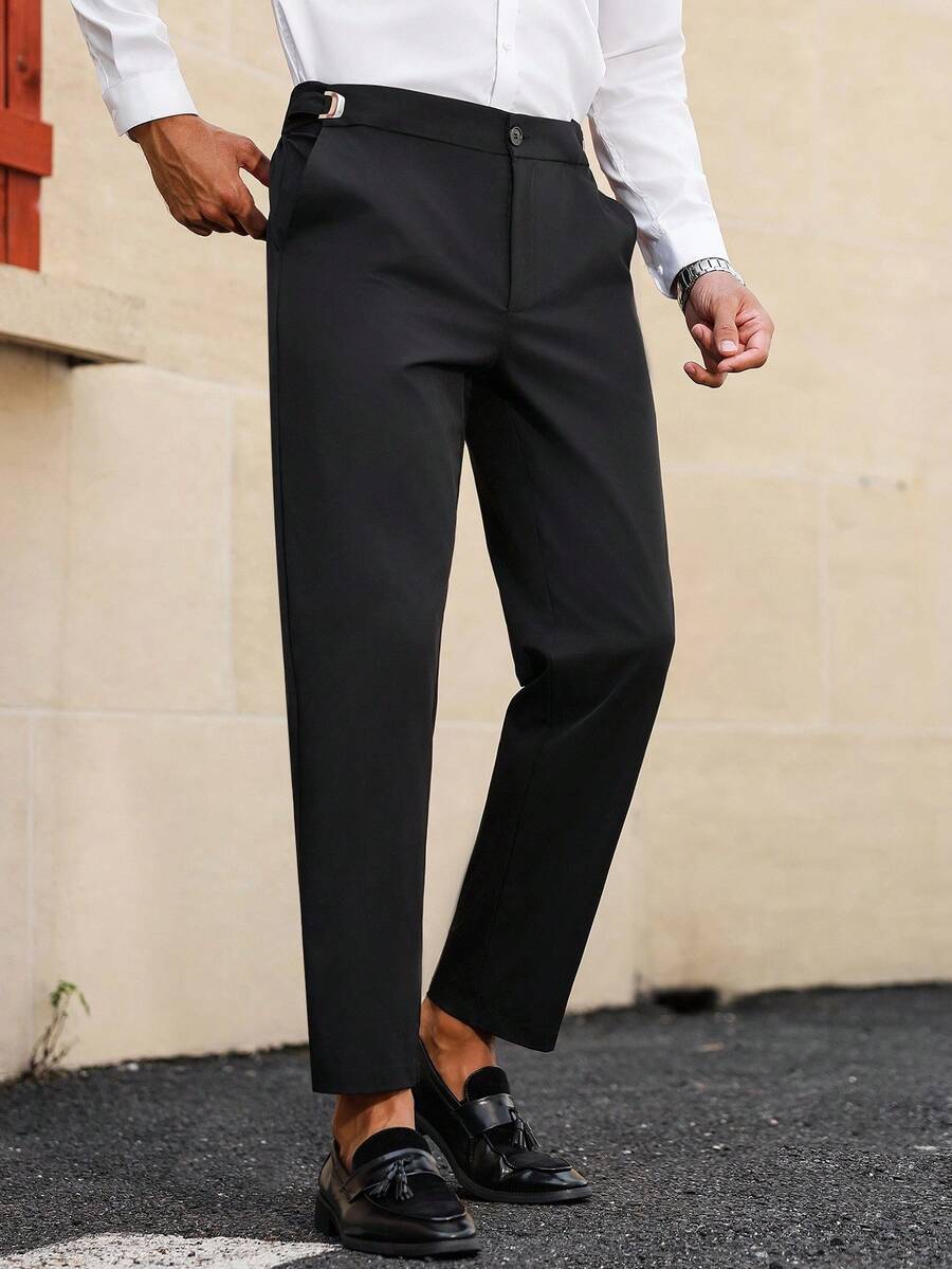 Manfinity Mode Calças Ajustáveis Masculinas, Confortáveis, Elegantes e na Moda, com Fivela Ajustável Sofisticada no Lado, Adequadas para Trajes Formais Masculinos, Calças de Terno, Ótimo Presente para Marido ou Namorado