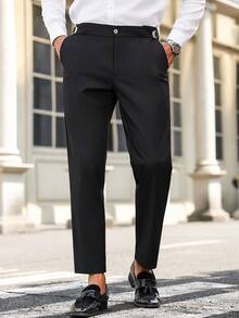 Manfinity Mode Calças Ajustáveis Masculinas, Confortáveis, Elegantes e na Moda, com Fivela Ajustável Sofisticada no Lado, Adequadas para Trajes Formais Masculinos, Calças de Terno, Ótimo Presente para Marido ou Namorado