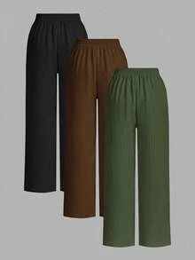 Auralis Plus-Size Women's Casual Pants, Wide-Leg Pants, 3 Pieces Women's Casual Wear, Summer Vacation Wear,Vacation Outfits Woman Summer