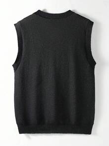 Manfinity CasualKnits 男士休闲V领图案针织背心，秋冬 - 黑色 - 查看 2