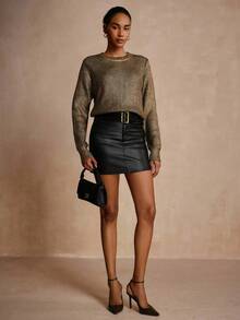 Vesra Women's Elegant Casual Crew Neck Long Sleeve Sweater With Foil Print, Suitable For Multiple Occasions, Autumn/Winter