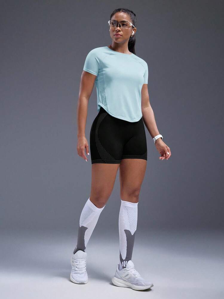 Powerista Solid Raglan Sleeve Sports Tee Gym Women Shirts - Green - View 4