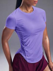 Powerista Solid Curved Hem Sports Tee Compression Shirt Gym Women Shirts - Lilac Purple - View 4