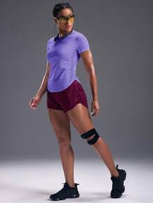 Powerista Solid Curved Hem Sports Tee Compression Shirt Gym Women Shirts - Lilac Purple - View 5