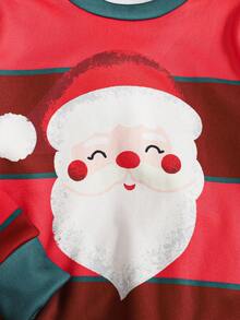 Playful Pals 4pcs/Set Crew Neck Long Sleeve Elastic Waist Pants Two Pieces Set,Red Stripe Santa Claus Pattern,Beige Deer Print,White,Winter,Traditional,Wedding - Multicolor - View 8