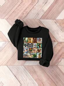 GraphicGems 男童时尚休闲意大利风格“脑洞大开”图案印花卫衣，时尚男童休闲运动户外秋冬卡通“脑洞大开”印花圆领长袖卫衣 - 黑色 - 查看 6