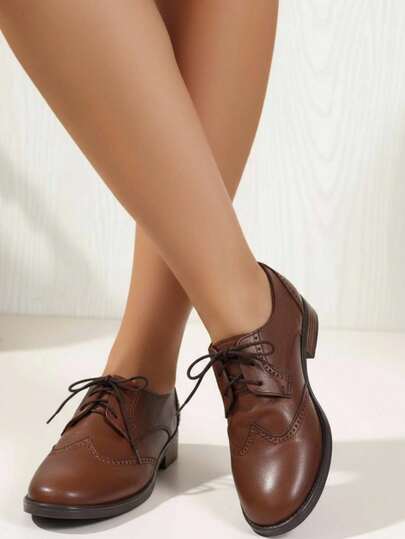 Zapatos Clásicos cafés para Mujer, Zapatos de piel, Todo Temporada Impermeables, Zapatos Planos de Oficina, Punta Lisa para Oficina detalles