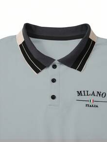 Manfinity Mode 男士串珠刺绣罗纹领短袖休闲 Polo 衫 - 淺灰色 - 查看 4