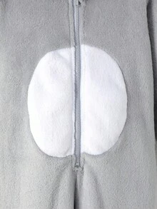 Macacão de lã com capuz para meninas com desenho de orelha 3D, cinza claro, estilo coreano, outono/inverno - Cinza claro - Ver 5