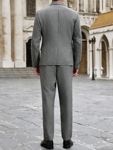 Calvornis 男士休闲商务两件套西装，纯色西装套装夹克和裤子，简约时尚休闲日常穿着婚礼西装舞会西装男士，适合情人节周年纪念日等场合，是送给男朋友或女朋友的绝佳礼物 - 深灰色 - 查看 2