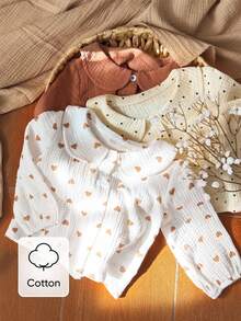 SHEIN 3pcs Baby Girls' Ruffled Collar Shirt Set, Spring/Summer Fall Winter - Multicolor - View 10