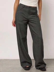 SHEIN BAE 女士时尚通勤百搭直筒裤 - 深灰色 - 查看 4