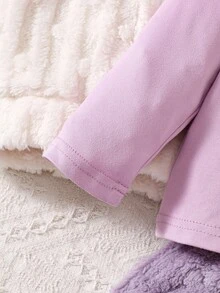 SHEIN 3 件套女婴毛绒连帽夹克 + 毛绒运动衫 + 毛绒运动裤休闲保暖服装，秋冬 - 彩色 - 查看 5