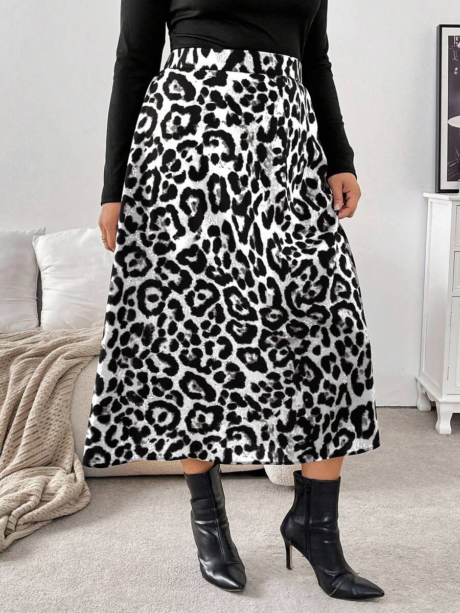 SHEIN Frenchy Modischer Bleistiftrock mit Leopard Muster in Große Größen