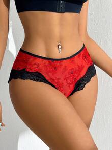 Chiloți tanga cu bretele spaghete și dantelă transparentă sexy pentru femei, culoare contrastantă, model patchwork