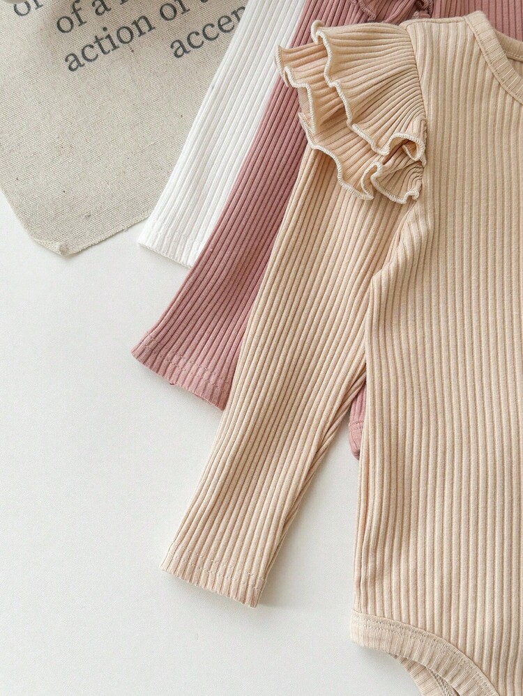 新生女婴可爱休闲纯色针织长袖连体衣 - 彩色 - 查看 7