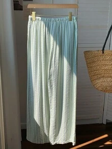 Solflare Mint Green Plus Size Women's Belted Striped Pants, Spring/Summer - Mint Green - View 2